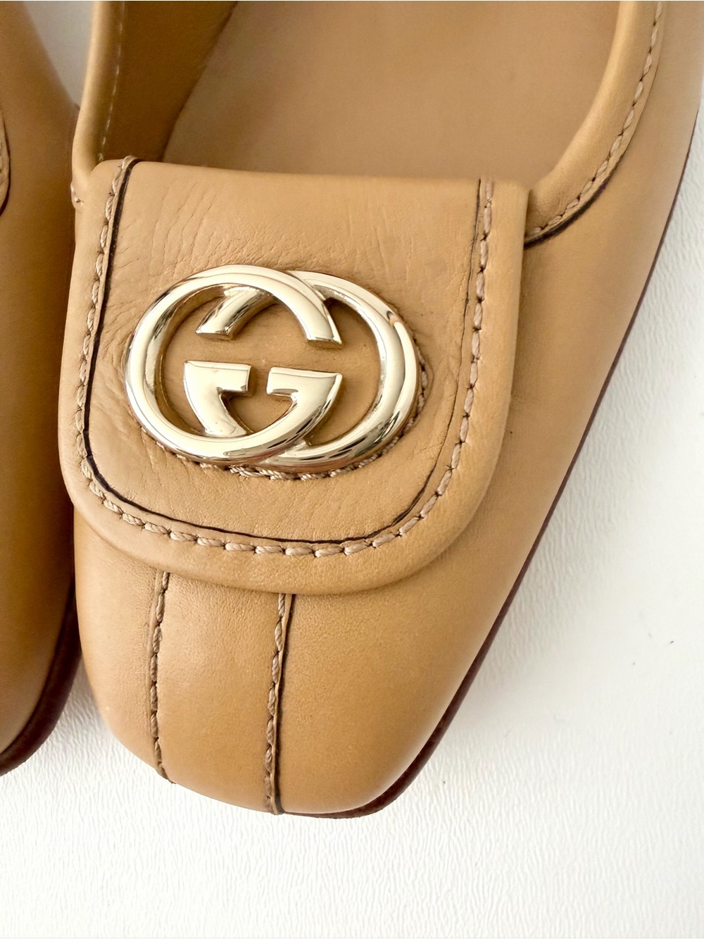 GUCCI | Tan Leather Interlocking GG Square Toe Block Heel Pumps EU 39C - Picture 5 of 12